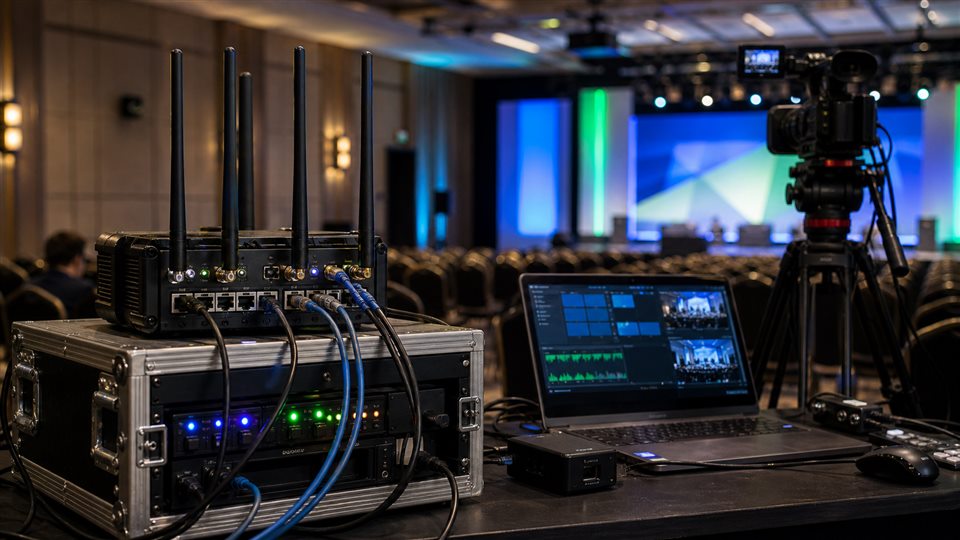 Bonding equipment for live stream internet redundancy at an event venue